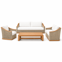 Ensemble de canapés modulaires d'extérieur en teck massif de luxe moderne avec fauteuils et table basse pour terrasse de villa et salon de jardin Villa Hote