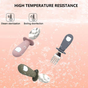 Set di alimentazione per bambini in Silicone a forma di Panda di alta qualità, Kit forchetta e cucchiaio in acciaio inossidabile sicuro per mangiare il microonde sicuro - Product Image 5