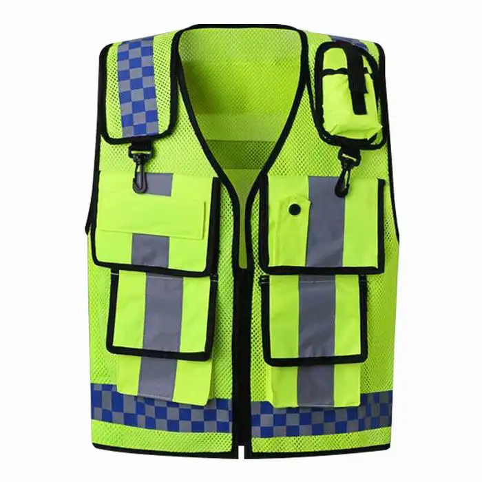 Customized Logo High Visibility Polyester Safety Reflective Vest with Pockets and Zipper Reflective Jacket Safety Night Vest