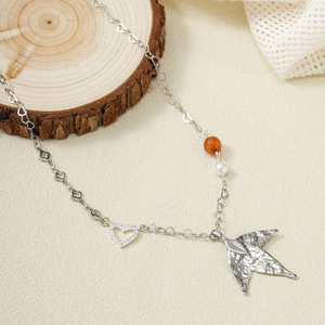 Collana con Ciondolo a Foglia d'Acero 2026, Catena a Forma di Cuore, Zircone, Pietra Naturale, Perla, Placcato Argento, Perla Imitazione - Product Image 1