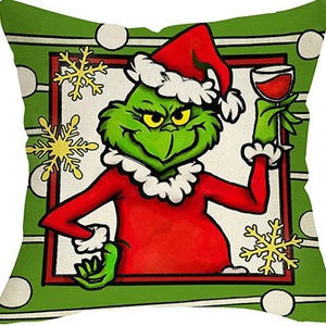 Linen <b>Square</b> Christmas <b>Pillowcase</b> Cartoon Grinch Green Monster Factory Home Textiles - Product Image 6