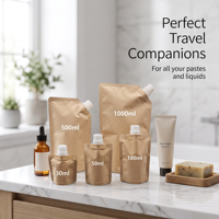 Sachets d'emballage personnalisés en papier kraft biodégradable et recyclable avec bec verseur pour liquides, lessive, cosmétiques et shampoing
