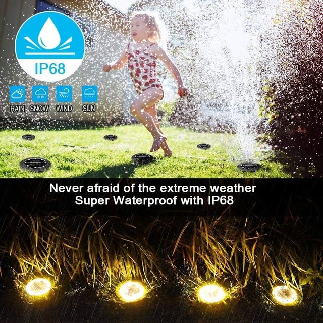 Solar Powered Waterproof LED Ground Lights 12 Pack Dusk Dawn Sensor Anti-Theft Warm White Touch Control 800 Lumens Garden