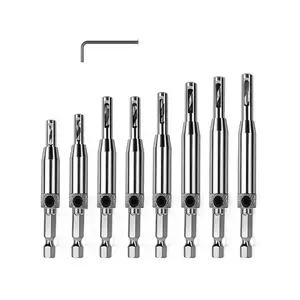 8Pcs Hex Shank Self Centre Door Lock Hinge Drill Bit for Woodworking with Hex Wrench