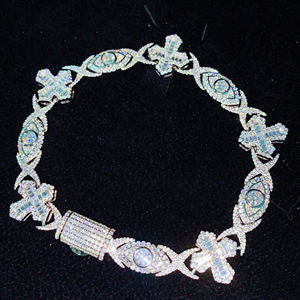 Pulsera <span class=keywords><strong>de</strong></span> Cadena Cubana Infinita con Cruz <span class=keywords><strong>de</strong></span> <span class=keywords><strong>Plata</strong></span> 925 Certificada por GRA y Moissanita - Product Image 1