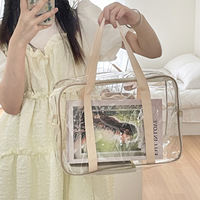 Étui en cuir PVC de grande capacité Sac de maquillage portable à fermeture à glissière à la mode Petit sac cosmétique étanche avec logo transparent