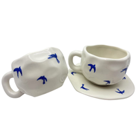 Tasses à café en céramique faites à la main de 280 ml avec assiettes, mugs irréguliers, ensemble de tasses pour le thé de l'après-midi, cadeau pour couple