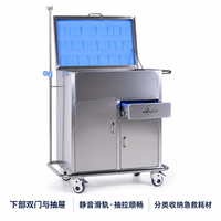 Chariot de réanimation d'urgence entièrement fermé en acier inoxydable avec armoire de rangement, tiroirs, portes et roulettes silencieuses