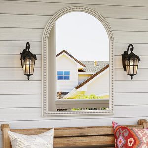 Wiserset Boho Wall <b>Mirror</b> 28x40 Arch Wooden Frame Beaded Rustic Farmhouse Decor For Bedroom Bathroom Entryway - Product Image 1