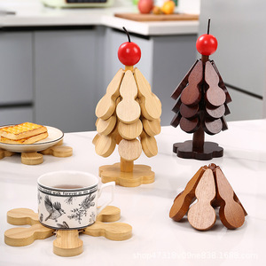 Wooden Christmas Tree Shape Heat Resistant Placemat For Tableware Kitchen Decor - Product Image 2