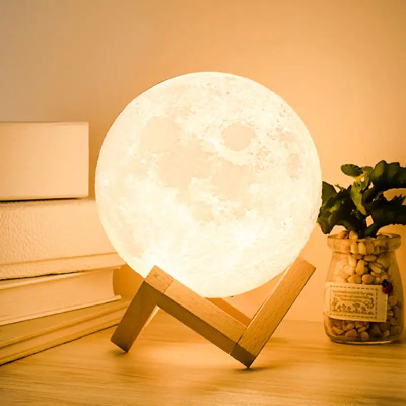 Drop Shipping Warm And Cool White Dimmable Touch Control Decorative Led Night Light 3D Printing Desk Moon Lamp