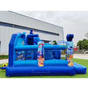 <span class=keywords><strong>Castillo</strong></span> Inflable Azul con Tobogán, Diseño de Mundo Submarino, para Niños, Uso Comercial, en Venta - Product Image 4