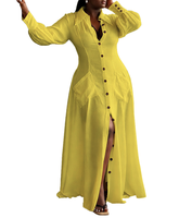 Robe chemise longue décontractée unie à revers et manches longues pour femme, grande taille, simple boutonnage, haute qualité, collection 2026