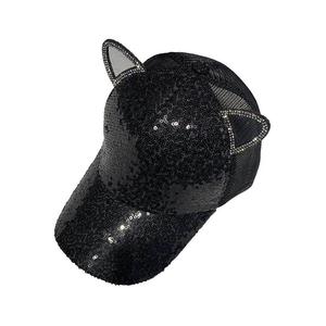 Bohang New Design Casual Hut Frauen Sommer Mode Pailletten Atmungsaktive Mesh Baseball Cap Nette Katze Ohren Sport kappen Benutzer definierte Hüte - Product Image 1