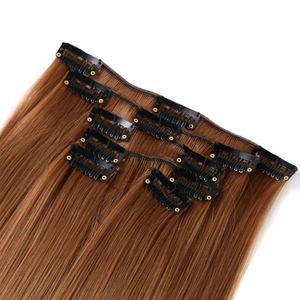 Venta al por mayor Clip recto en extensiones <span class=keywords><strong>de</strong></span> cabello cabeza completa <span class=keywords><strong>pelo</strong></span> sintético Color negro <span class=keywords><strong>natural</strong></span> con 22 pulgadas cortina <span class=keywords><strong>de</strong></span> tejido <span class=keywords><strong>de</strong></span> <span class=keywords><strong>pelo</strong></span> - Product Image 6