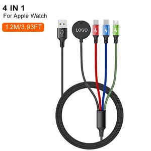 1.2M 4IN1 Cable for Apple Watch Charger Travel Nylon Braided USB C Micro USB Compatible with iWatch iPhone 15 Pro Galaxy