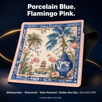 Tapis de Mahjong 800x800mm Imperméable Multispandex Antidérapant en Caoutchouc Chinoiserie Flamingo Ginger Jar + Sac de Transport Noir
