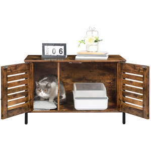 Mueble para Gatos Grande de Madera y Metal, Baño para Gatos con 2 Puertas, Casa para Perros y Gatos de Estilo Industrial con Estructura de Hierro - Product Image 4