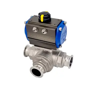 Popular Cheap Price Soft Seal Reduced From Korean Fittings Double Union Pneumatic Sanitary 3-Way Ball Valve Double Acting