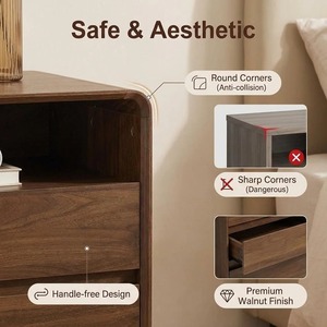 Comodino Laterale per Camera da Letto in Legno di Noce <span class=keywords><strong>con</strong></span> Doppio Cassetto e Porta di Ricarica - Product Image 2