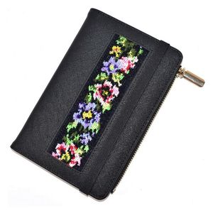Floral Embroidery PU Leather <b>Wallet</b> Multi-Card <b>Holder</b> with Zipper Pocket Slim Bifold Purse for Women ID Window & Elastic Stra - Product Image 6