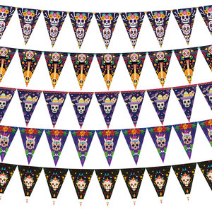 Party Pennants Wave Banners Birthday Christmas Decorations Triangle <b>Paper</b> Durable Floral <b>Pattern</b> Venue Setup Props - Product Image 1
