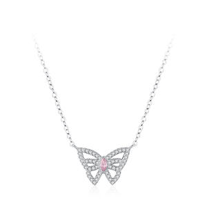 Pendentif papillon personnalisable en cuivre, version Free Spirit, en argent sterling S925, zircon rose taille ovale, entièrement serti de diamants, cadeau pour femmes - Product Image 1