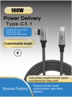 JustLink PD 100W 20V 5A 4K60Hz Charge rapide USB-C 3.1 Gen2 C vers C 90° ° Câble de données coudé pour ordinateurs portables, ordinateurs et téléphones