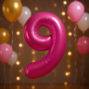 Palloncino in Foil Numero 9 'Party Love' 80cm, Decorazione Metallica per Feste di Compleanno Bambini - Product Image 2