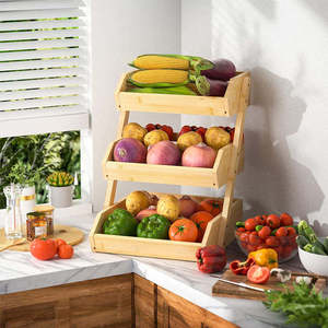 Grand bol de panier de fruits en bambou à 3 niveaux pour le comptoir de la cuisine, panier de <span class=keywords><strong>rangement</strong></span> en bois de légumes - Product Image 5