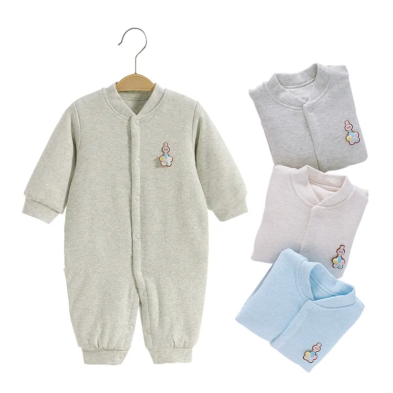 Jumpsuit Bayi Baru Lahir, 100% Katun Organik Rajutan Lengan Panjang Bayi Laki-laki Perempuan Pakaian Romper Bayi