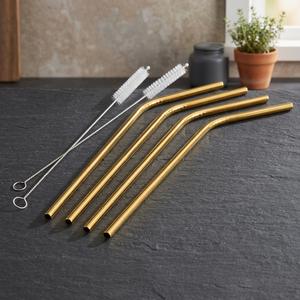 Gold Metal Reusable <b>Drinking</b> <b>Straws</b> 4 Pack Minimalist Cocktail Bar Accessories - Product Image 5