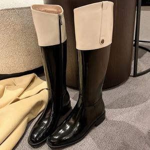 Wholesale Winter Knee High <b>Boots</b> for <b>Women</b> Handmade with Butter Leather Fleece-Lined Pigskin 3cm Square Heel Side Zip Design - Product Image 1