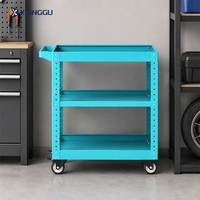 Chariot à outils à étagères ouvertes en acier turquoise, chariot de service roulant, étagère utilitaire de garage, organisateur d'atelier mobile avec poignée