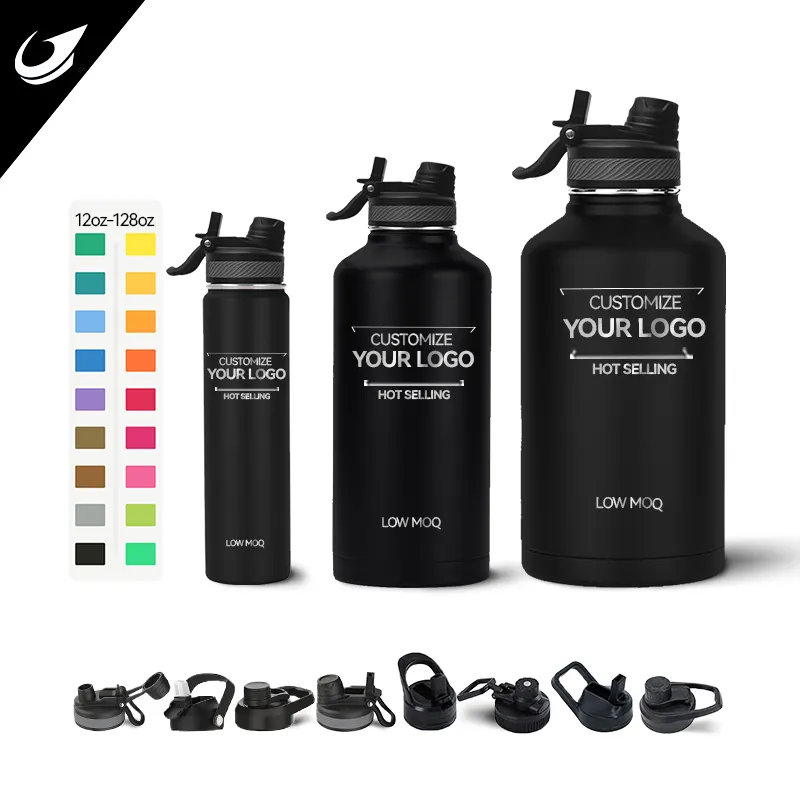 Bouteille d'eau en acier inoxydable à double paroi avec logo personnalisé fiole à vide isolée enduite de poudre thermos 20oz 24oz 40oz bouteille d'eau