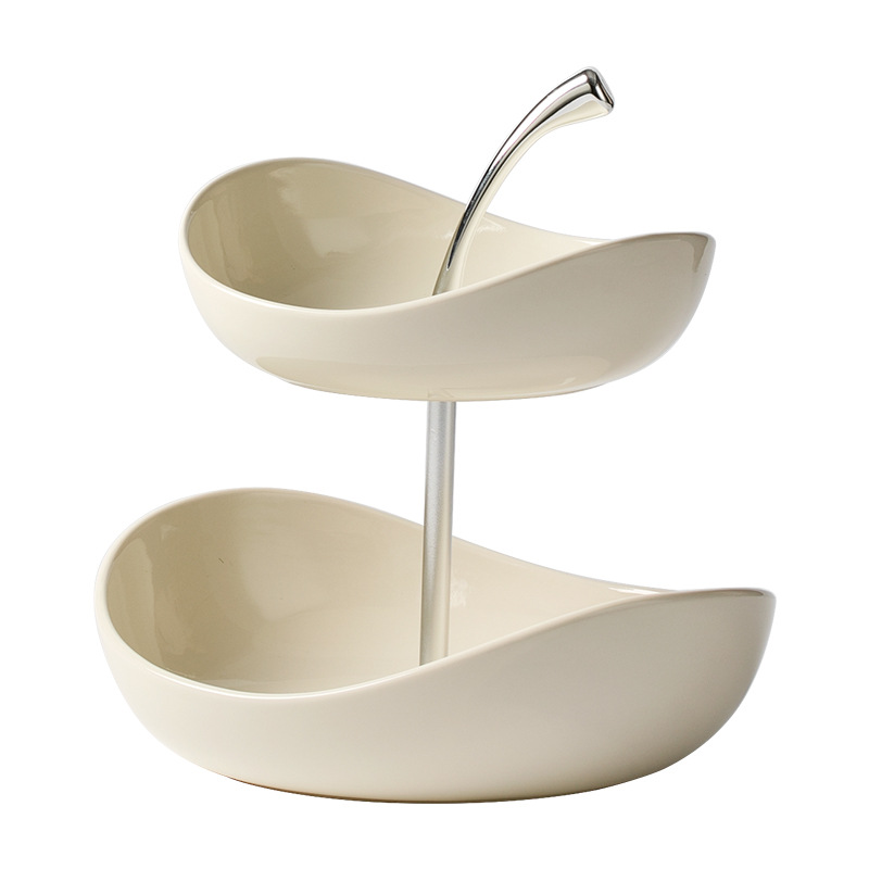 Assiette à fruits cerises (grande double couche/argent lait)