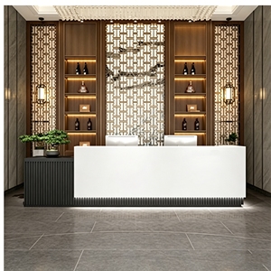Comptoir de réception de salon en bois MDF de qualité supérieure CR186 avec éclairage LED, comptoir de caisse incurvé de luxe pour magasin de détail et spa - Product Image 3
