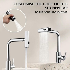 Waterfall Taps with Pull Out <b>Spray</b> Kitchen Mixer Tap 1 Hole Stainless Steel 3 in 1 Sink Tap Single Lever Monobloc 360° Swivel - Product Image 3