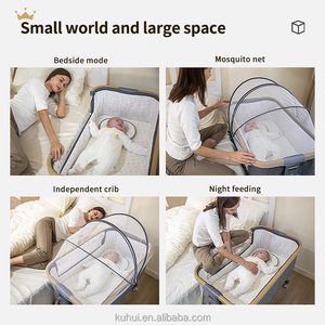 Mesita de noche con 4 bloqueos automáticos y altura ajustable Malla transpirable y colchón <span class=keywords><strong>Cuna</strong></span> de noche para recién nacido - Product Image 3