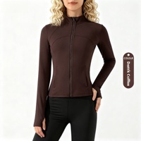 Haut de sport d'extérieur à manches longues zippé pour femme en polaire, col montant, coupe ajustée, automne et hiver