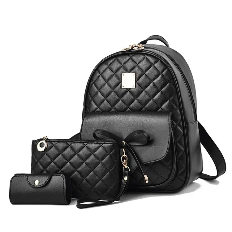 Qetesh 2021 Top Sell 3-Pcs Girls Fashionable Backpack Cute Mini Pu Backpacks For Girls