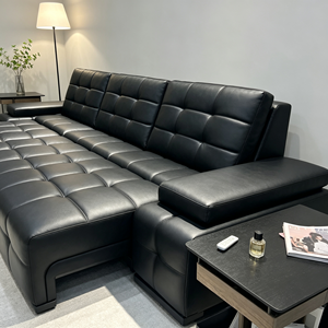 Sofá Seccional Moderno de Cuero PU Negro con Brazos Acolchados de Diseño Acolchado para Sala de Estar - Product Image 4