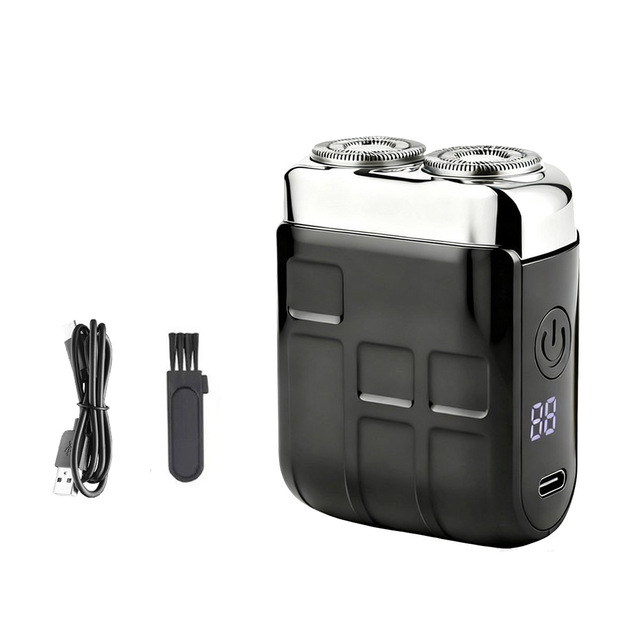 Mini Electric Shaver IPX5 Waterproof USB C Rechargeable LED Display Dual Ring Blade Battery Portable for Men Travel