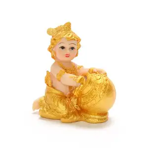 Custom Resin Crafts Hindu God Statues Gold Plated Krishna Idol