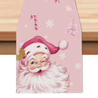 Chemin de table rose de Noël avec bonhomme de neige, flocon de neige, sapin et Père Noël mignon pour la décoration de table à manger et les fêtes à la maison