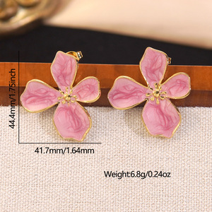 Pendientes <span class=keywords><strong>de</strong></span> Aro Redondos <span class=keywords><strong>de</strong></span> Acero Inoxidable <span class=keywords><strong>con</strong></span> Baño <span class=keywords><strong>de</strong></span> Oro, Diseño <span class=keywords><strong>de</strong></span> Flor y Mariposa, <span class=keywords><strong>con</strong></span> Esmalte <span class=keywords><strong>de</strong></span> Mármol Rosa, Joyería Diaria - Product Image 6