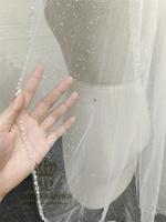 QUEENSGOWN Voile de mariée en cristal et perles fait à la main-Voile de paillettes de mariage court scintillant pour mariée, photoshoots et cérémonies