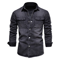 2025 Vintage Denim chemises veste hommes décontracté couleur unie à manches longues lavé jean chemise