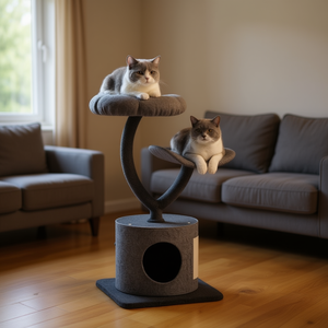 Arbre à chat incurvé avec griffoir, 2 niveaux, gris, moderne, pour chats d'intérieur - Product Image 2