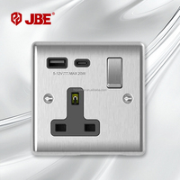 Prise USB 13A à interrupteur DP 1 voie, norme britannique BS, avec ports A+C, charge rapide 20W/45W/65W, en acier inoxydable à bords incurvés, pour la maison, IP20, facile à installer